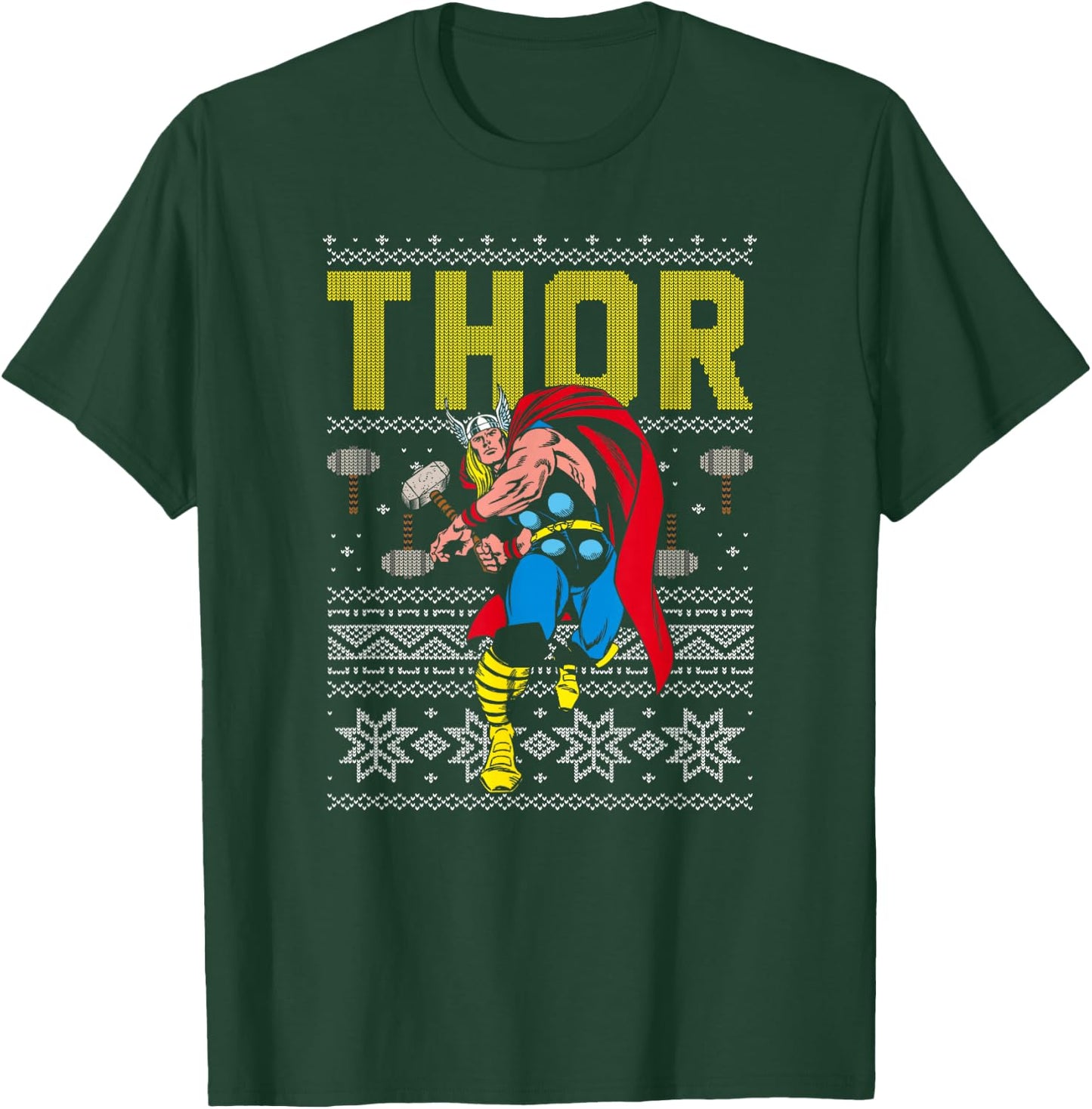 Marvel Thor Retro Ugly Sweater Christmas Graphic T-Shirt - T-Shirt | Forest
