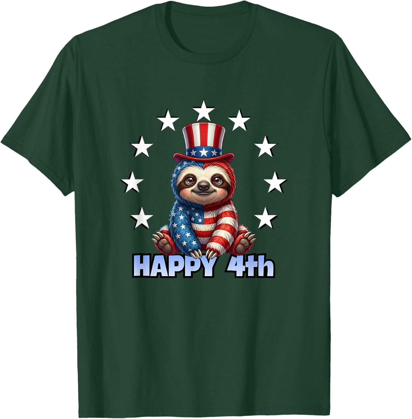 Patriotic American Flag Sloth Happy 4th of July USA T-Shirt - T-Shirt | Forest