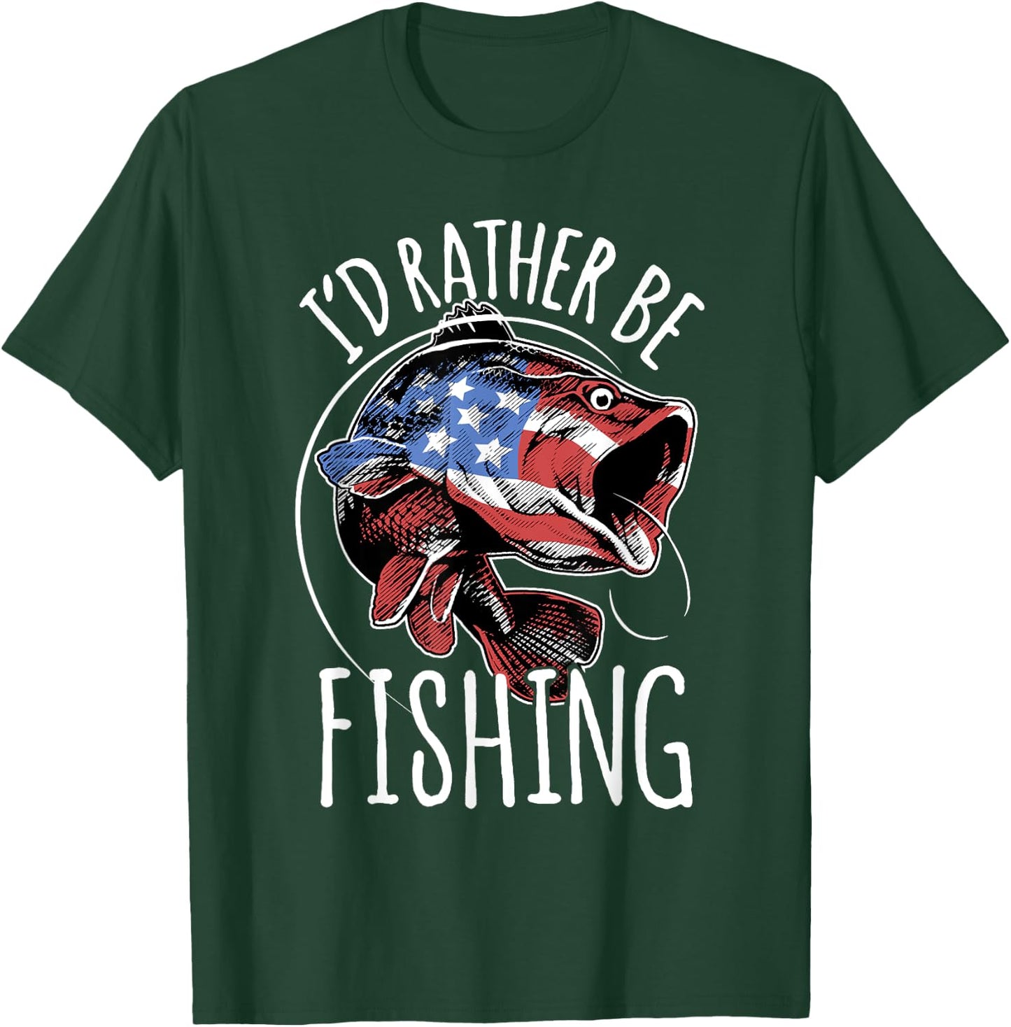Fishing Shirt USA Flag Fish | I'd Rather Be Fishing T-Shirt - T-Shirt | Forest