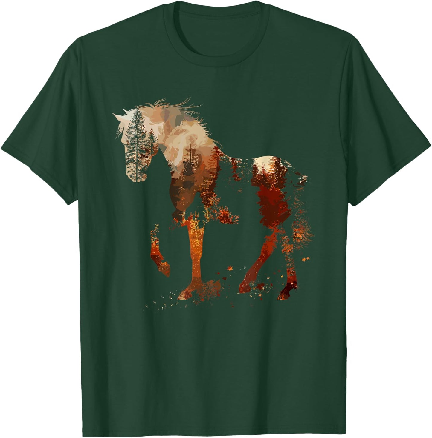 Cute Horse Lover Autumn Leaves Pony Animal Wildlife T-Shirt - T-Shirt | Forest