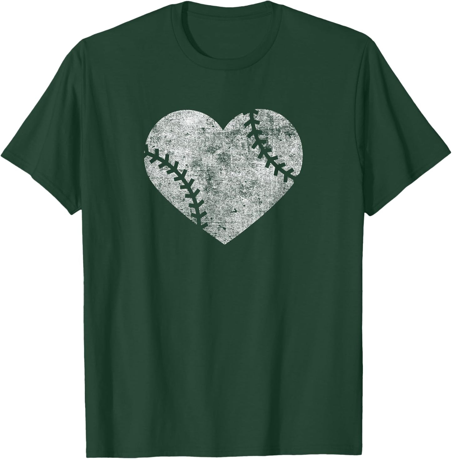 I Love Baseball Distressed Vintage Heart Graphic T-Shirt - T-Shirt | Forest