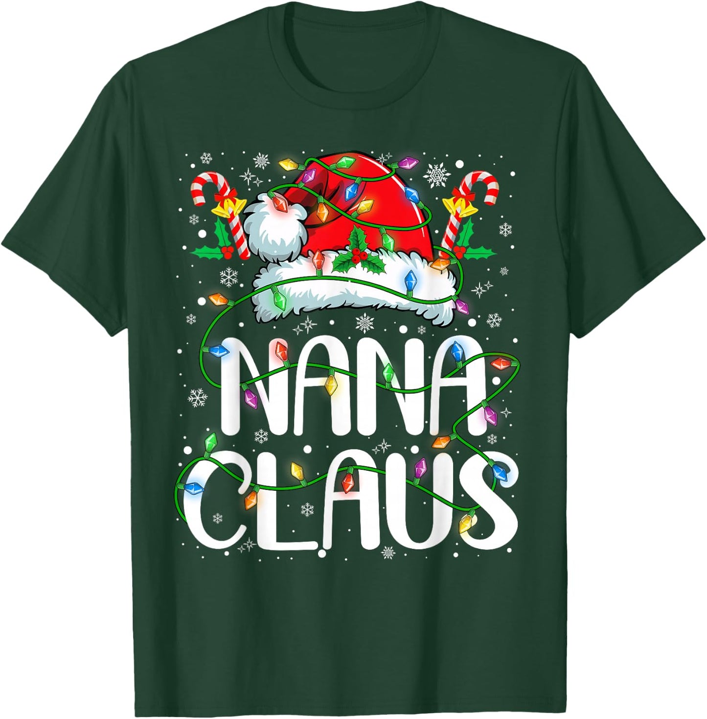 Nana Claus Christmas Lights Pajama Xmas Family Matching T-Shirt - T-Shirt | Forest