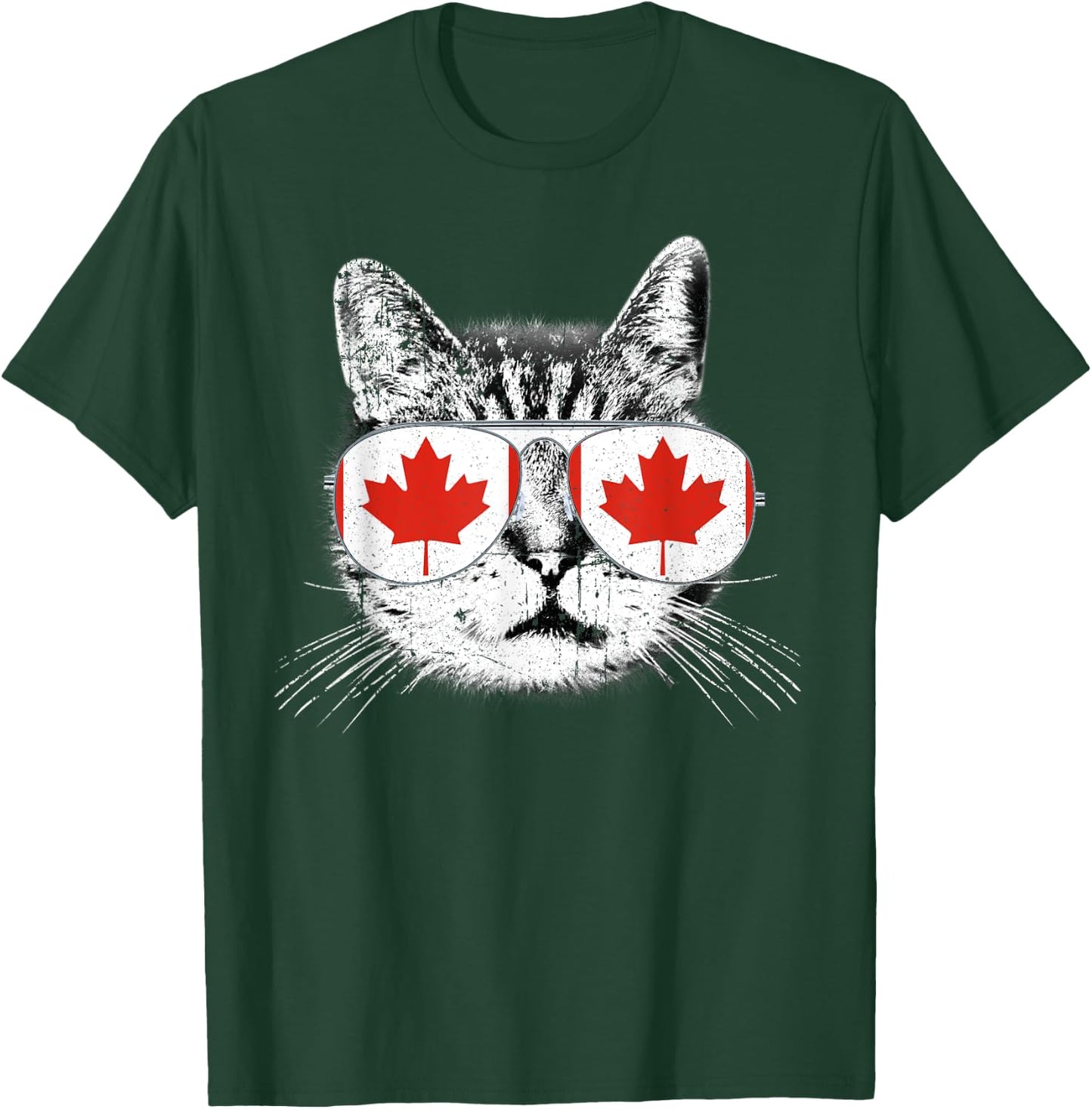 Canada Flag Canadian Cat Sunglasses Funny T Shirt Men Women T-Shirt - T-Shirt | Forest
