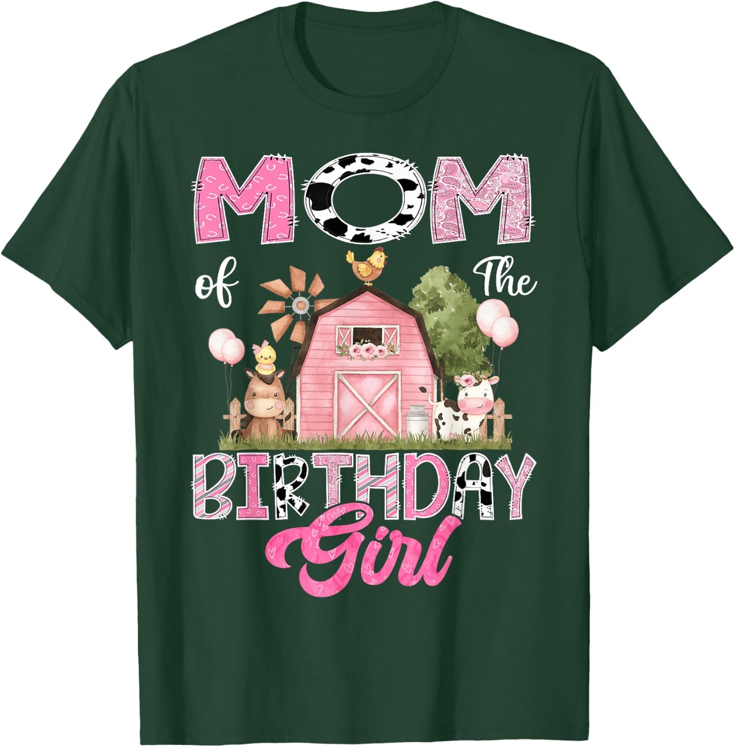 Mom Of The Birthday Girl Farm Cow Pink 1St Birthday T-Shirt - T-Shirt | Forest
