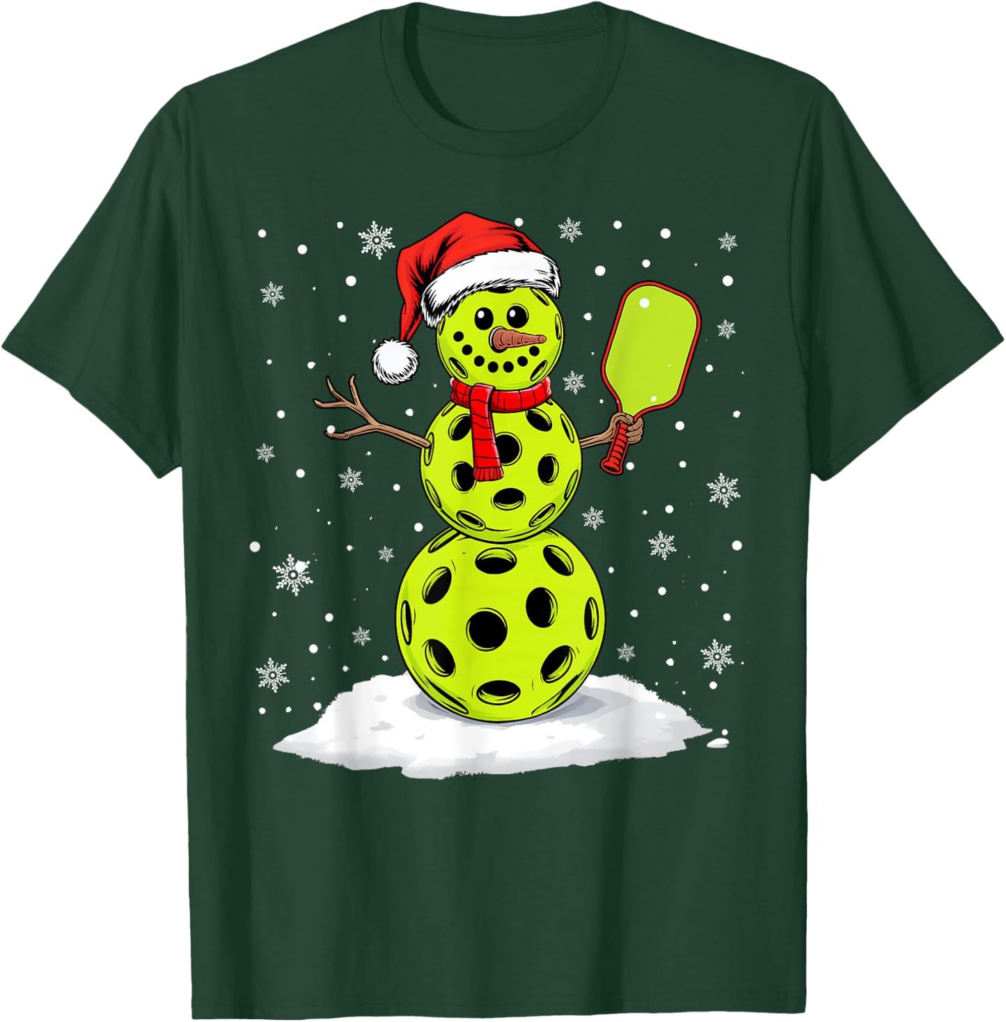 Santa Hat Snowman Xmas Funny Pickleball Lover Christmas T-Shirt - T-Shirt | Forest