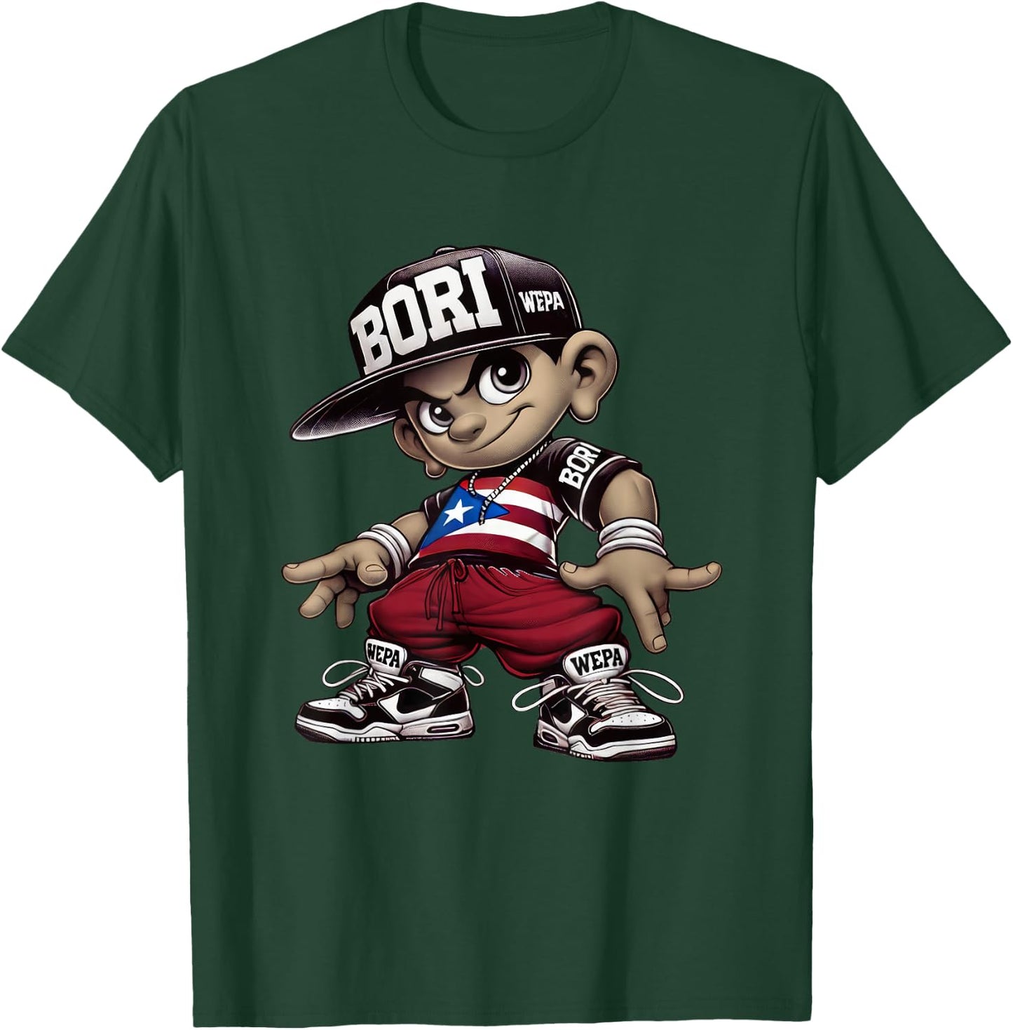 Bori Kid Puerto Rican Flag Boricua Attitude Cute Hip Hop Fun T-Shirt - T-Shirt | Forest