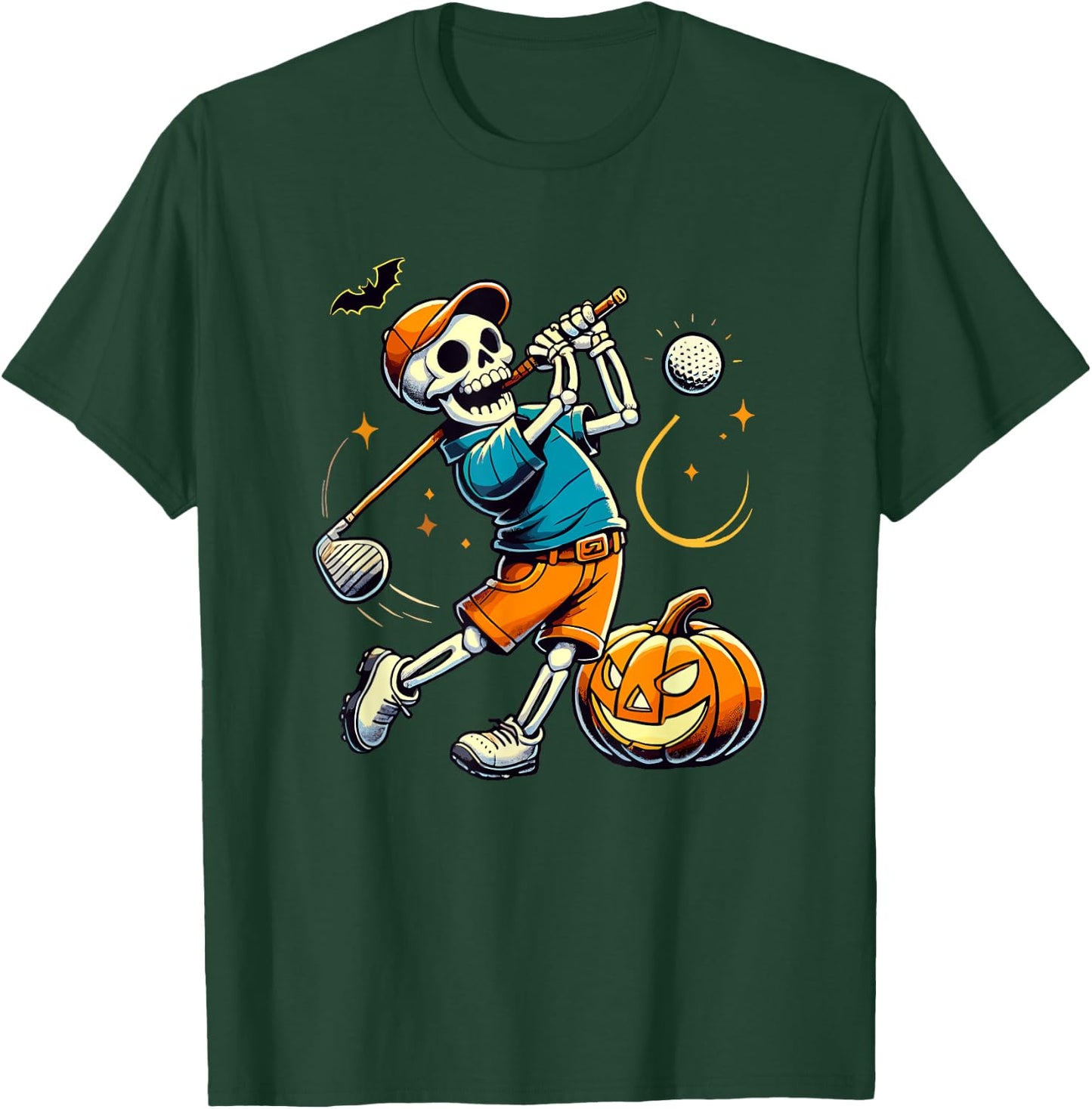Halloween Skeleton Golf Player Golfing Golfer Pumpkin T-Shirt - T-Shirt | Forest