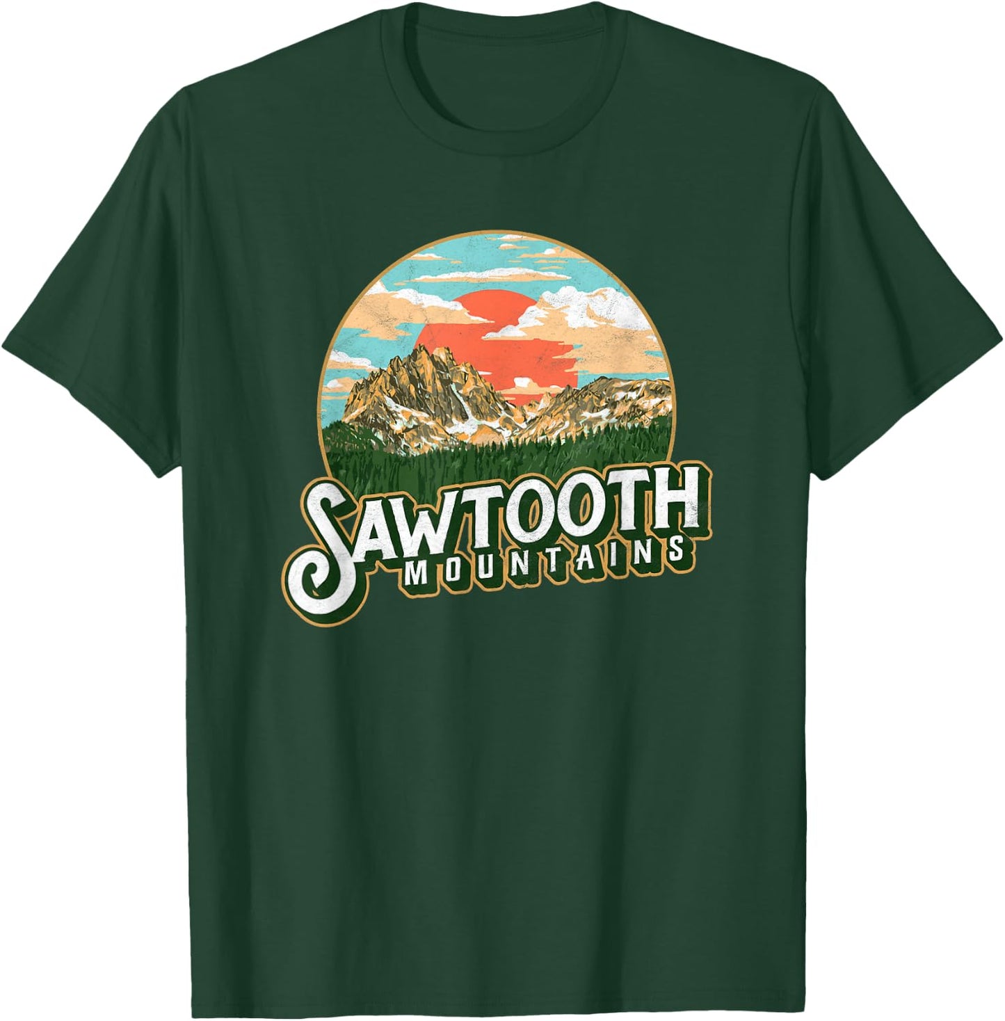 Sawtooth Mountains Idaho Vintage Retro Graphic T-Shirt - T-Shirt | Forest
