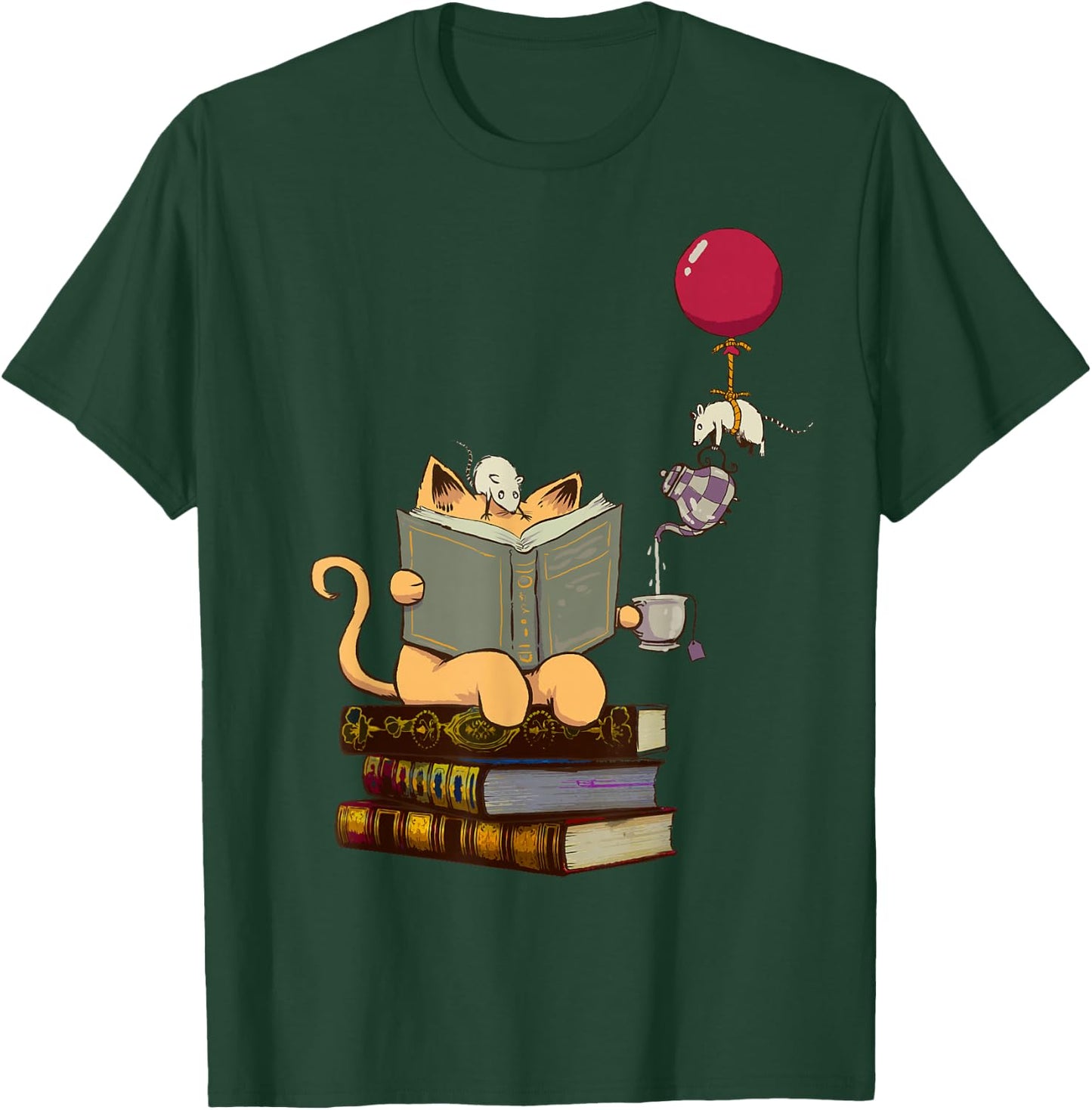 Kittens, Cats, Tea, Books and Balloon T-Shirt - T-Shirt | Forest