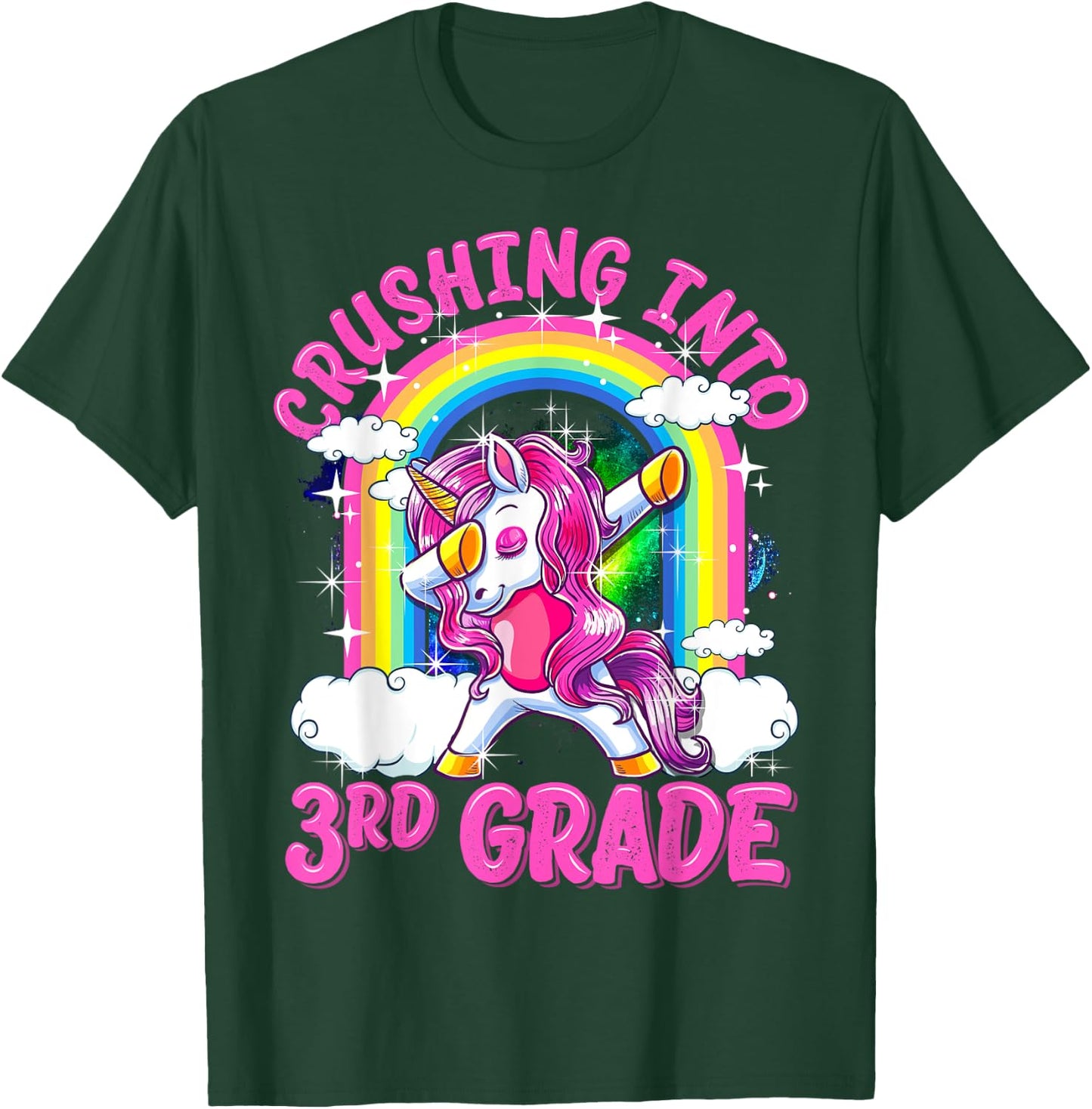 Crushing Into 3rd Grade Dabbing Unicorn Back To School Girls T-Shirt - T-Shirt | Forest