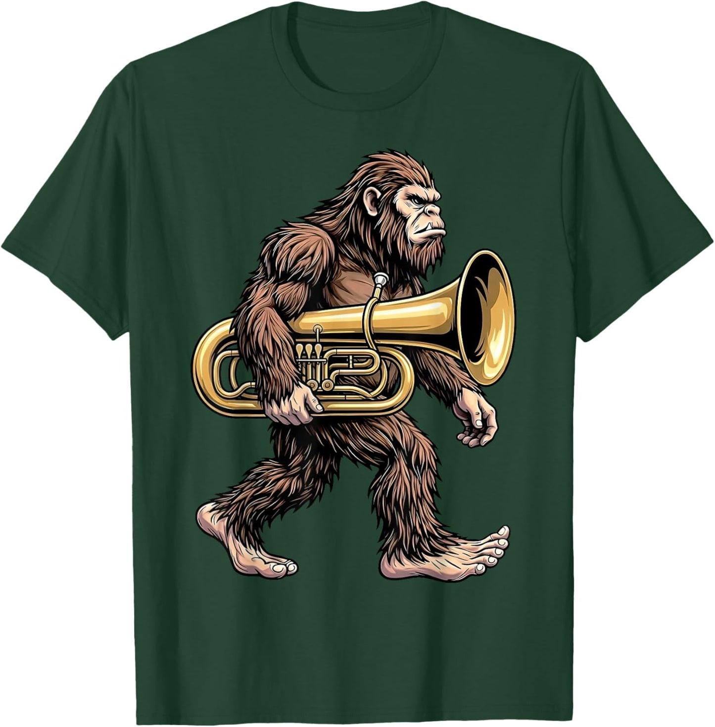 Bigfoot Carrying Tuba Funny Sasquatch Music Lovers T-Shirt - T-Shirt | Forest