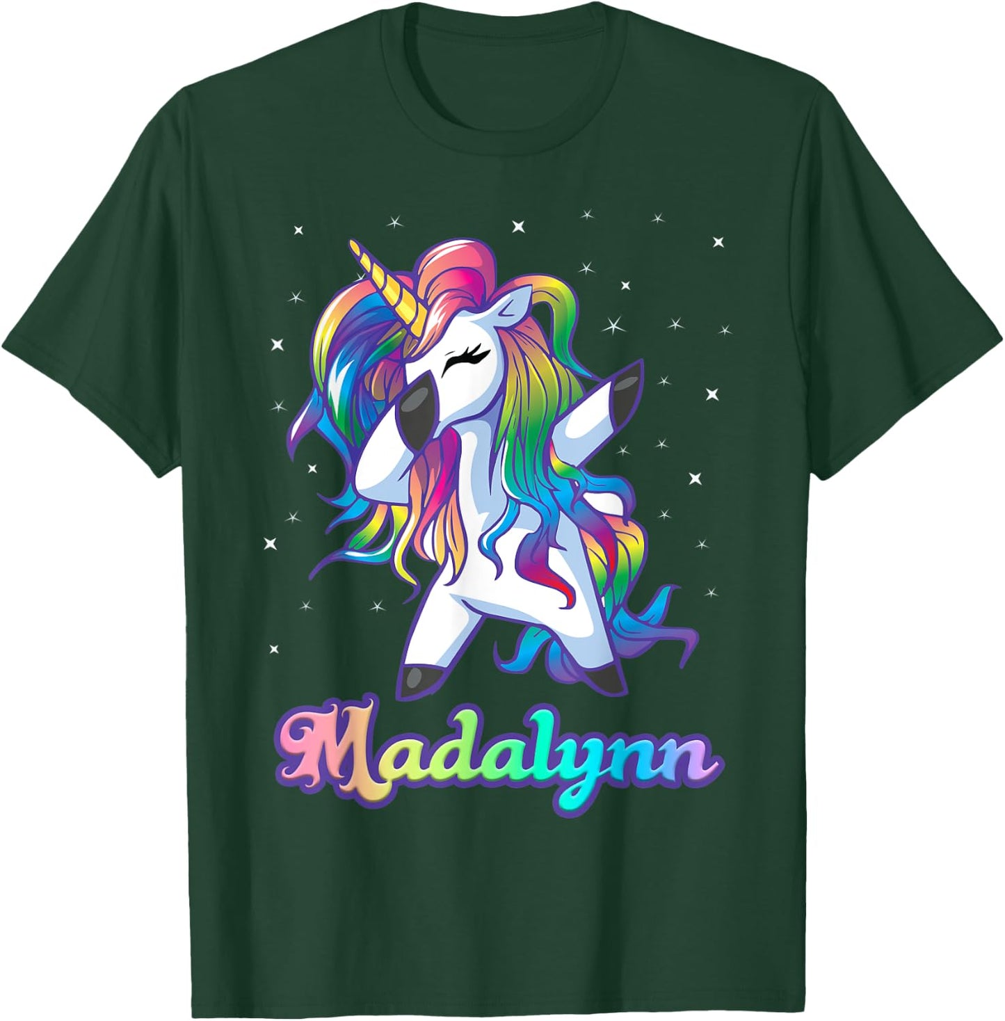 MADALYNN Name Personalized Custom Rainbow Unicorn Dabbing T-Shirt - T-Shirt | Forest