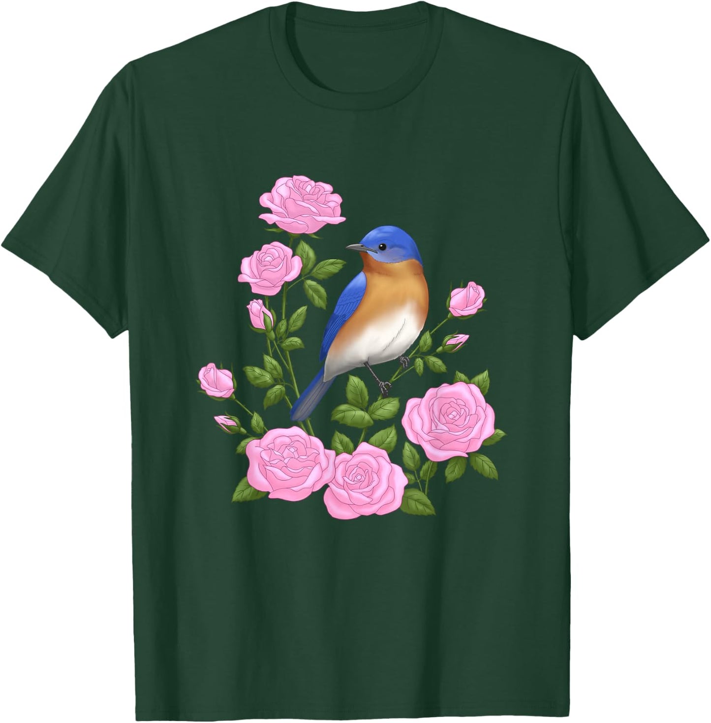 Eastern Bluebird and Pretty Pink Roses T-Shirt - T-Shirt | Forest