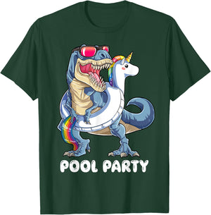 Pool Party Dinosaur Unicorn T shirt T rex Float Rainbow Gift T-Shirt - T-Shirt | Forest