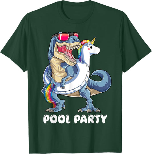 Pool Party Dinosaur Unicorn T shirt T rex Float Rainbow Gift T-Shirt - T-Shirt | Forest