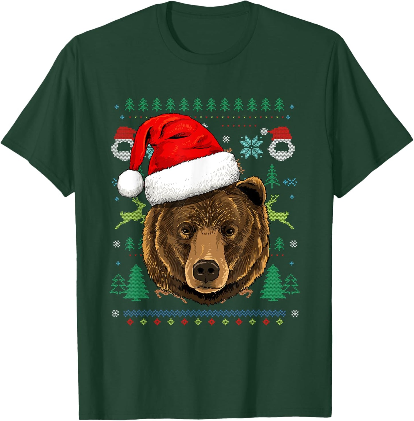 Bear Ugly Christmas Santa Hat Xmas T-Shirt - T-Shirt | Forest