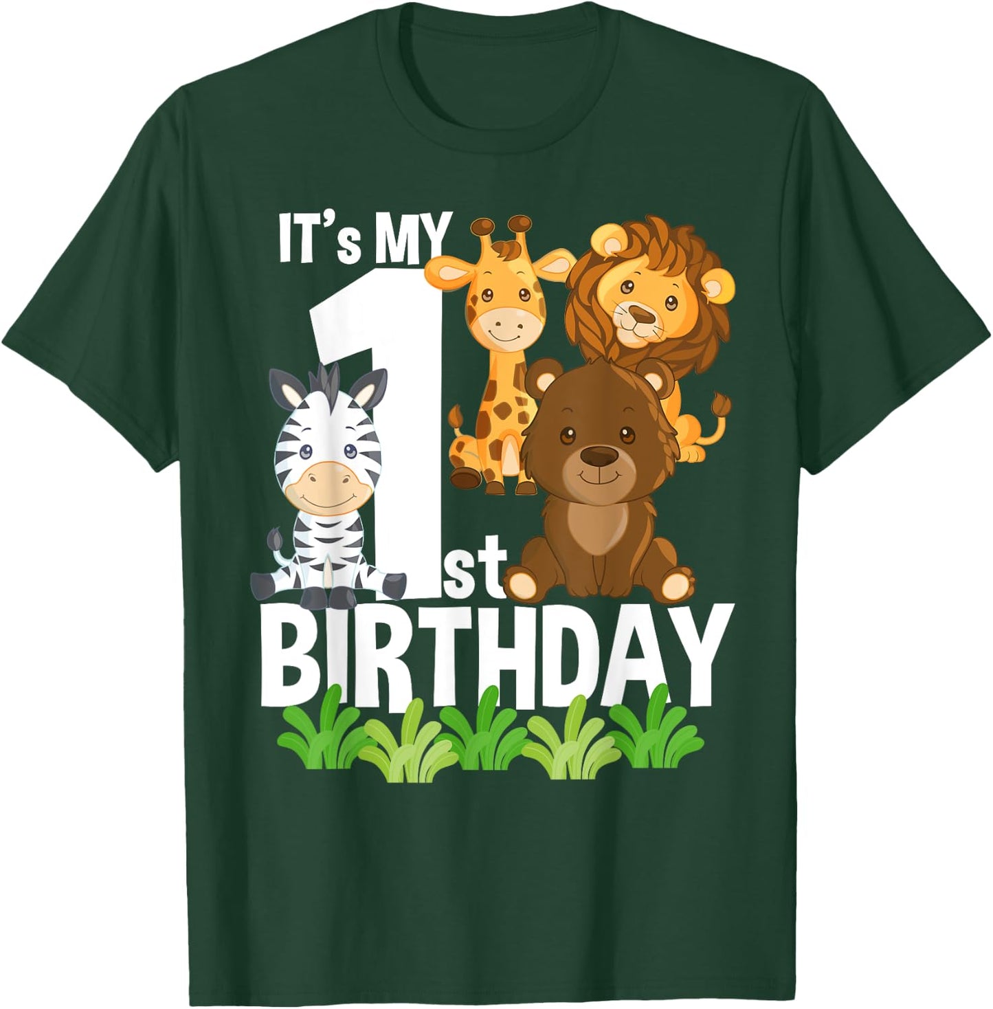 It's My 1st Birthday Zoo Theme Birthday Safari Jungle Animal T-Shirt - T-Shirt | Forest