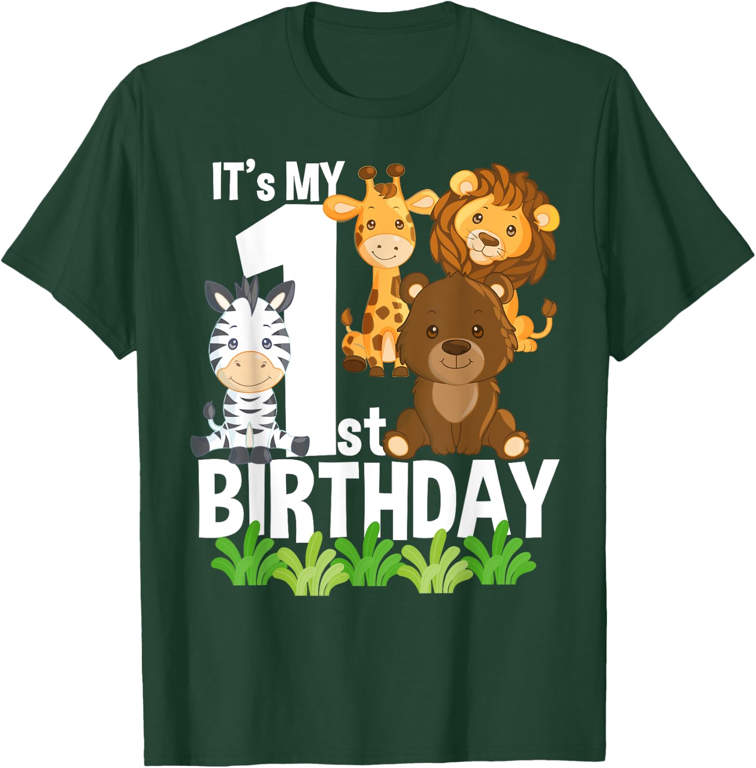 It's My 1st Birthday Zoo Theme Birthday Safari Jungle Animal T-Shirt - T-Shirt | Forest