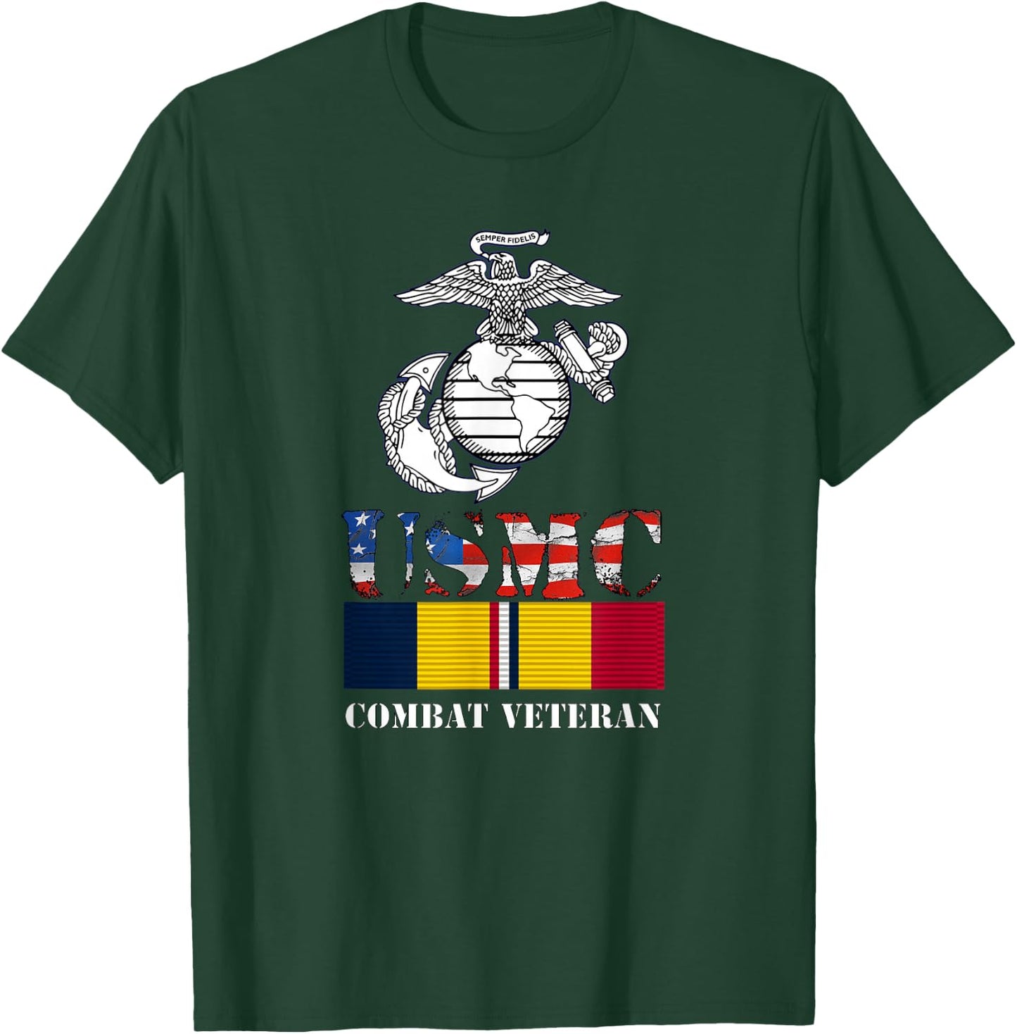 American Flag Combat Action Ribbon Vet T-Shirt - T-Shirt | Forest