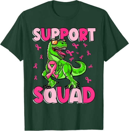 Dinosaur Breast Cancer Support Squad Pink Ribbon Boys Kids T-Shirt - T-Shirt | Forest