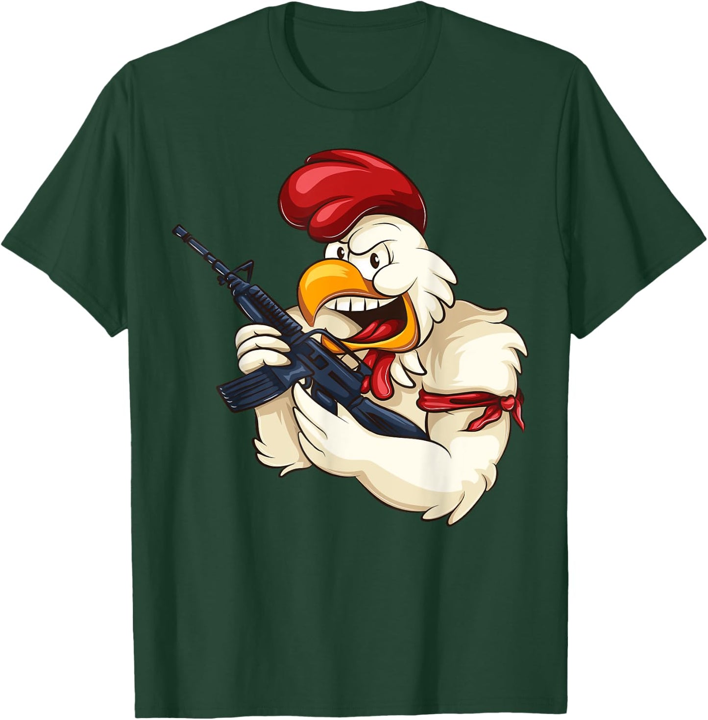 Angry Chicken Cartoon Weapon | Rooster Funny Gun Farmer Gift T-Shirt - T-Shirt | Forest
