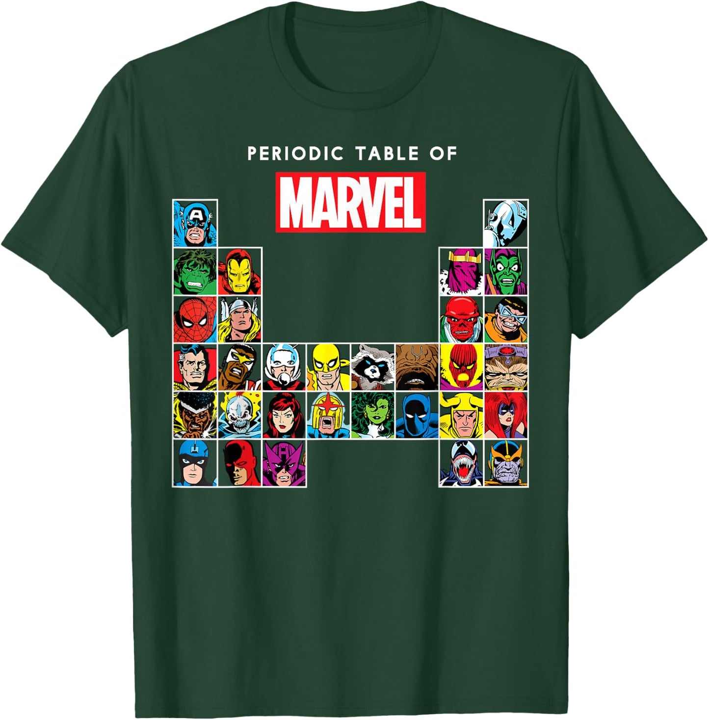 Marvel Periodic Table of Heroes & Villains Retro T-Shirt - T-Shirt | Forest