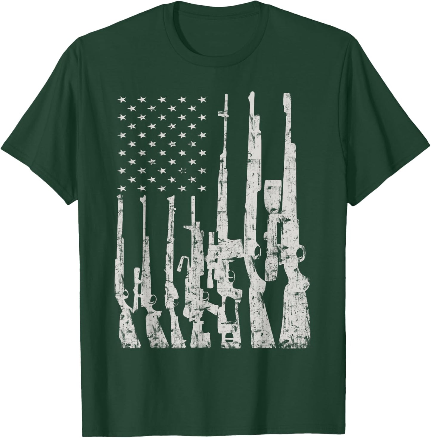 Big American Flag With Machine Guns Gun Flag Shirt T-Shirt - T-Shirt | Forest