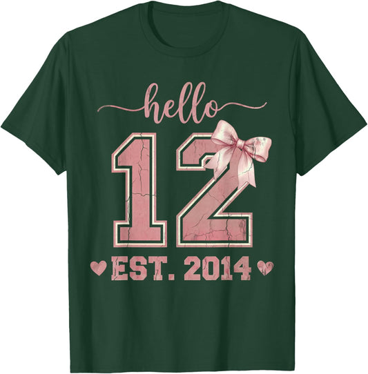 Hello Twelve EST 2014 12th Birthday Coquette 12 Year Old T-Shirt - T-Shirt | Forest