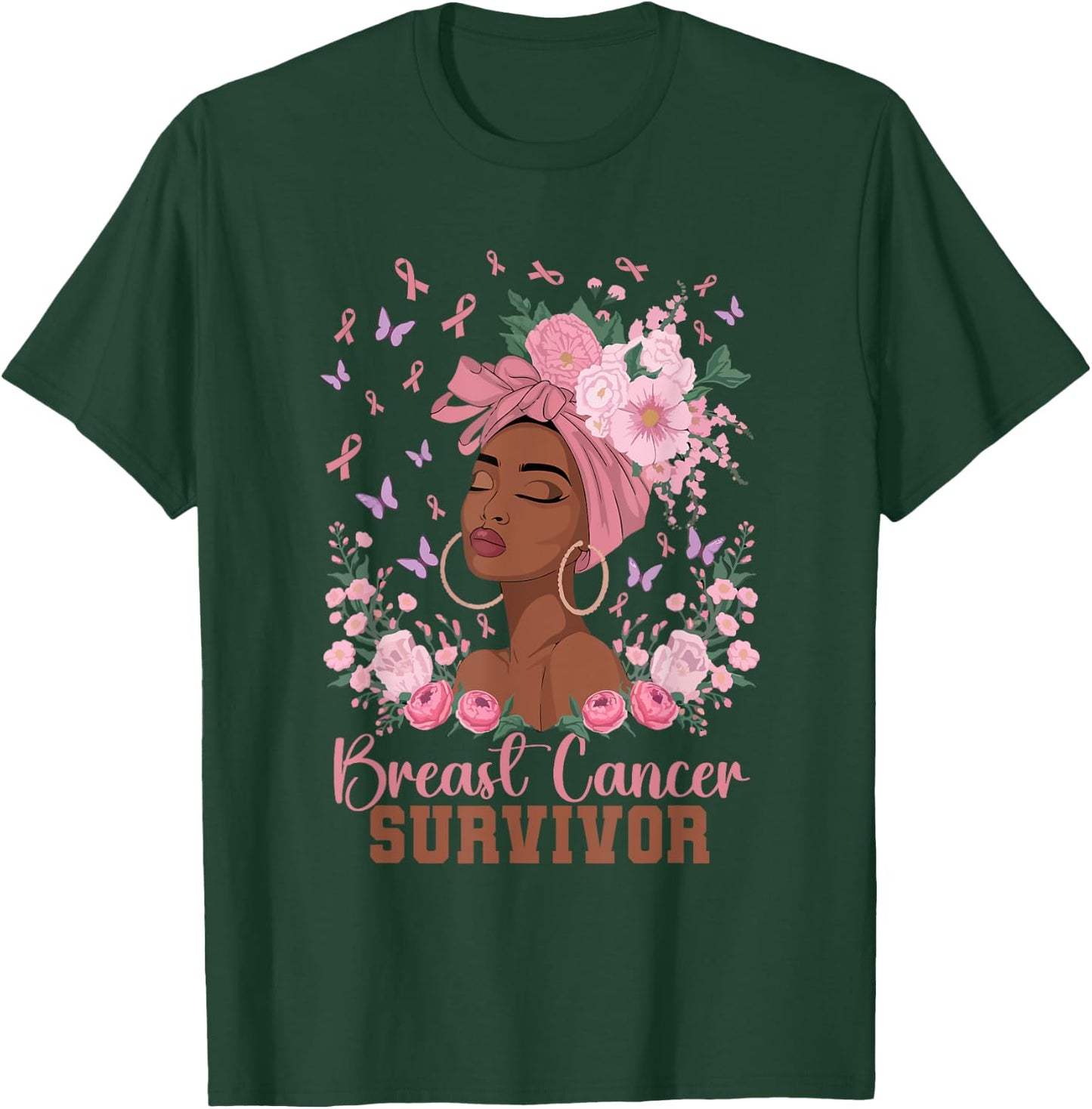 Black Woman Pink Ribbon October Breast Cancer Survivor T-Shirt - T-Shirt | Forest