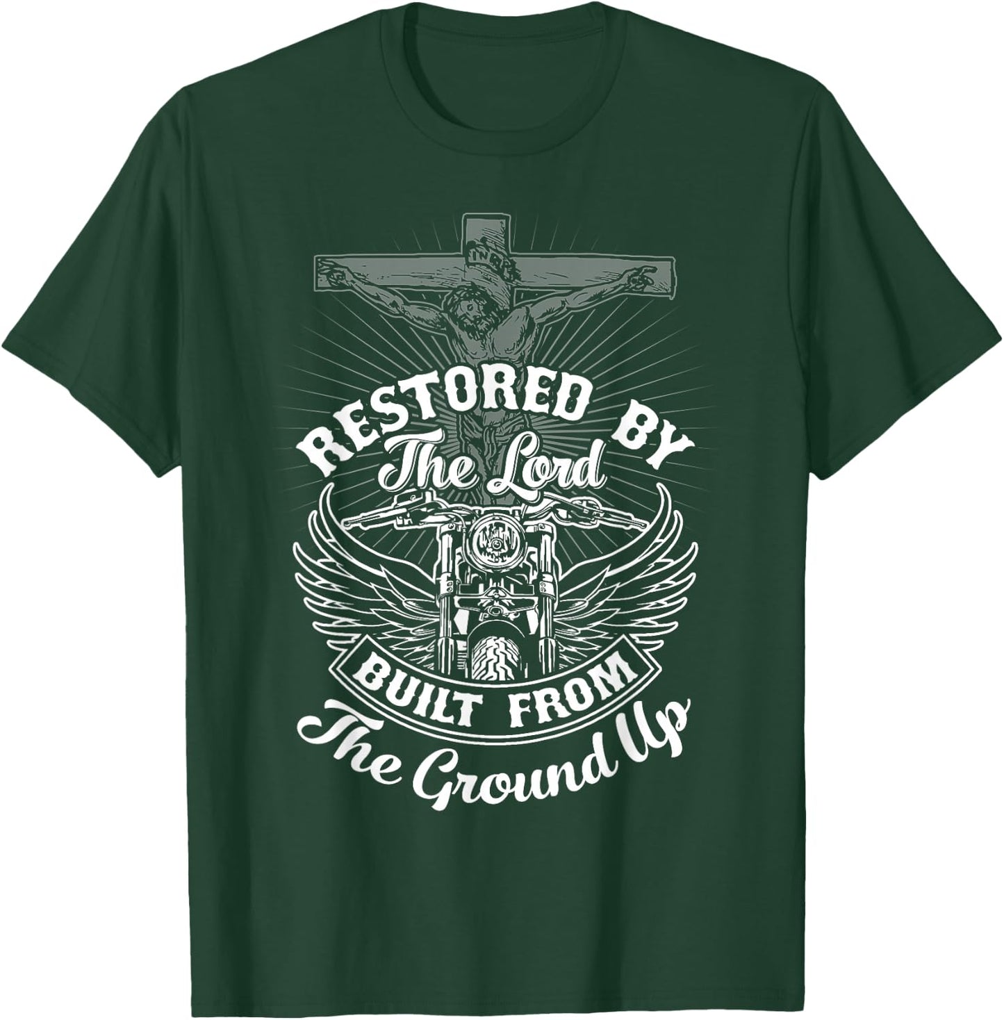 Christian Biker Shirt Motorcycle Jesus Design Restored Lord T-Shirt - T-Shirt | Forest