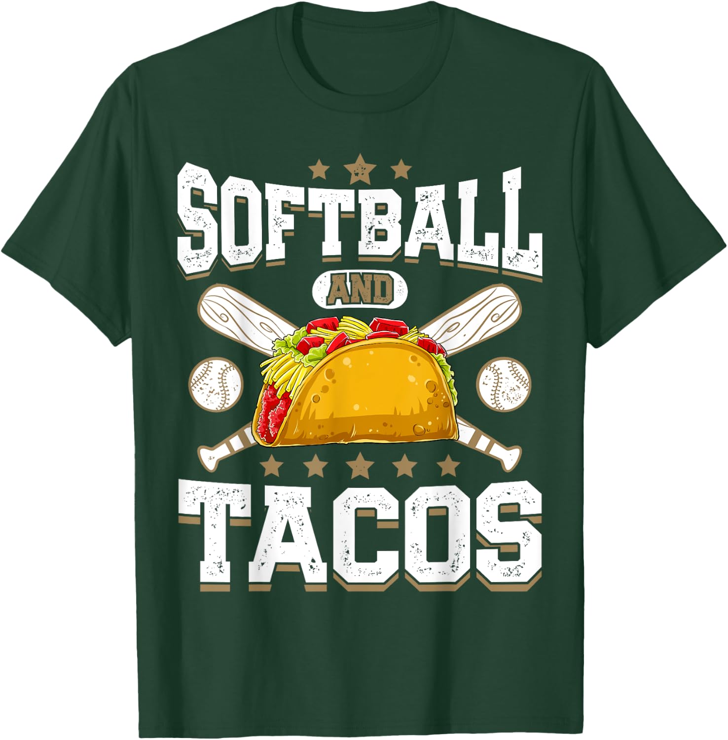 Softball And Tacos Funny Catcher Pitcher Batter Food Lover T-Shirt - T-Shirt | Forest
