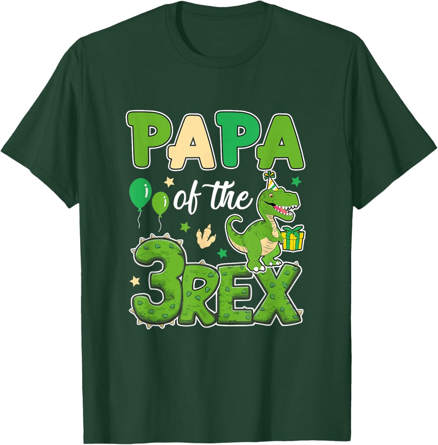 Papa Of The Three Rex Birthday Dinosaur Family Matching T-Shirt - T-Shirt | Forest