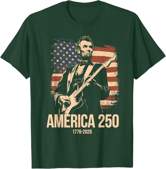 Funny Abraham Lincoln Playing Guitar Freedom Rock 250 T-Shirt - T-Shirt | Forest
