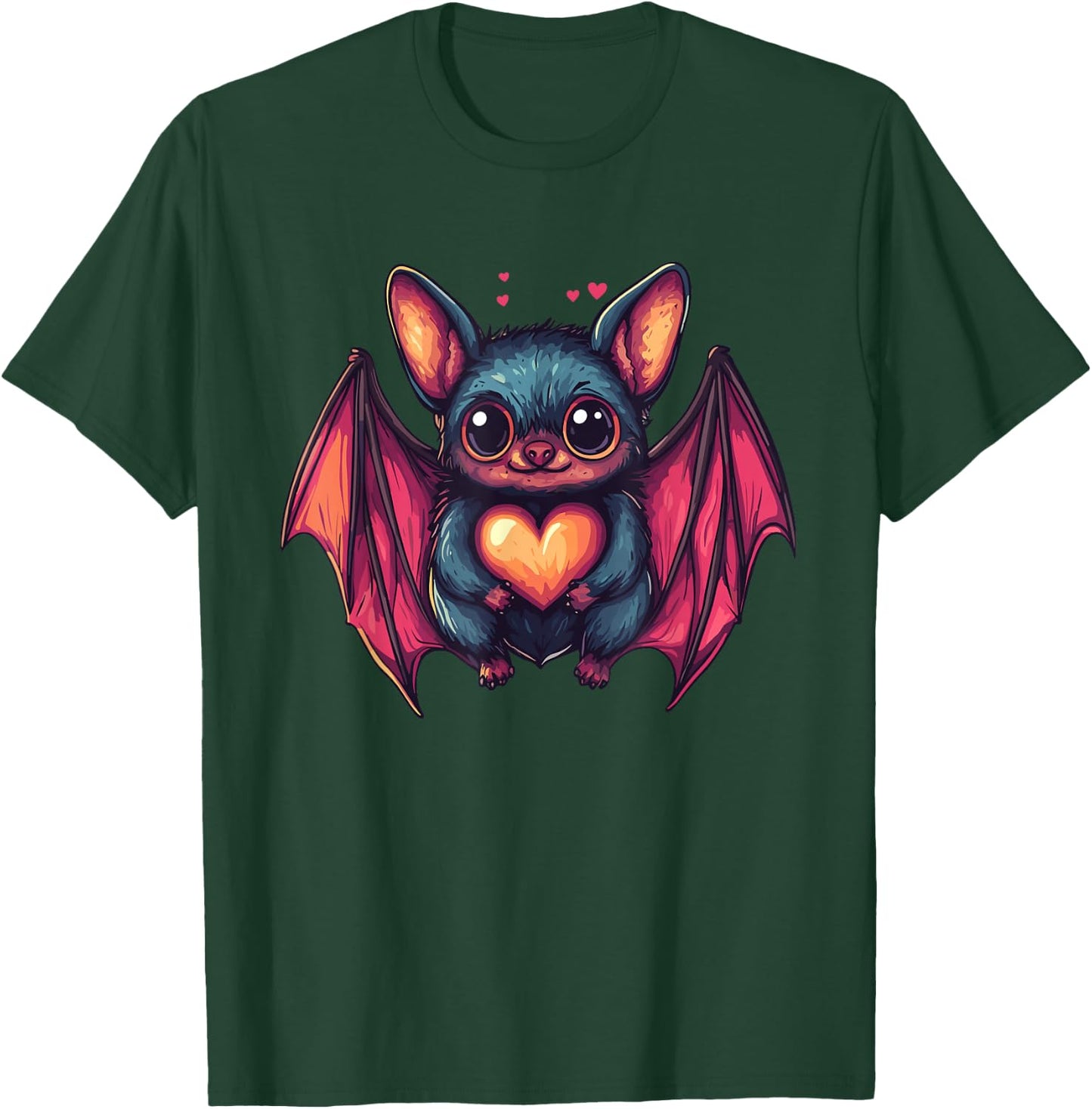Cute Bat Holding Heart T-Shirt - T-Shirt | Forest
