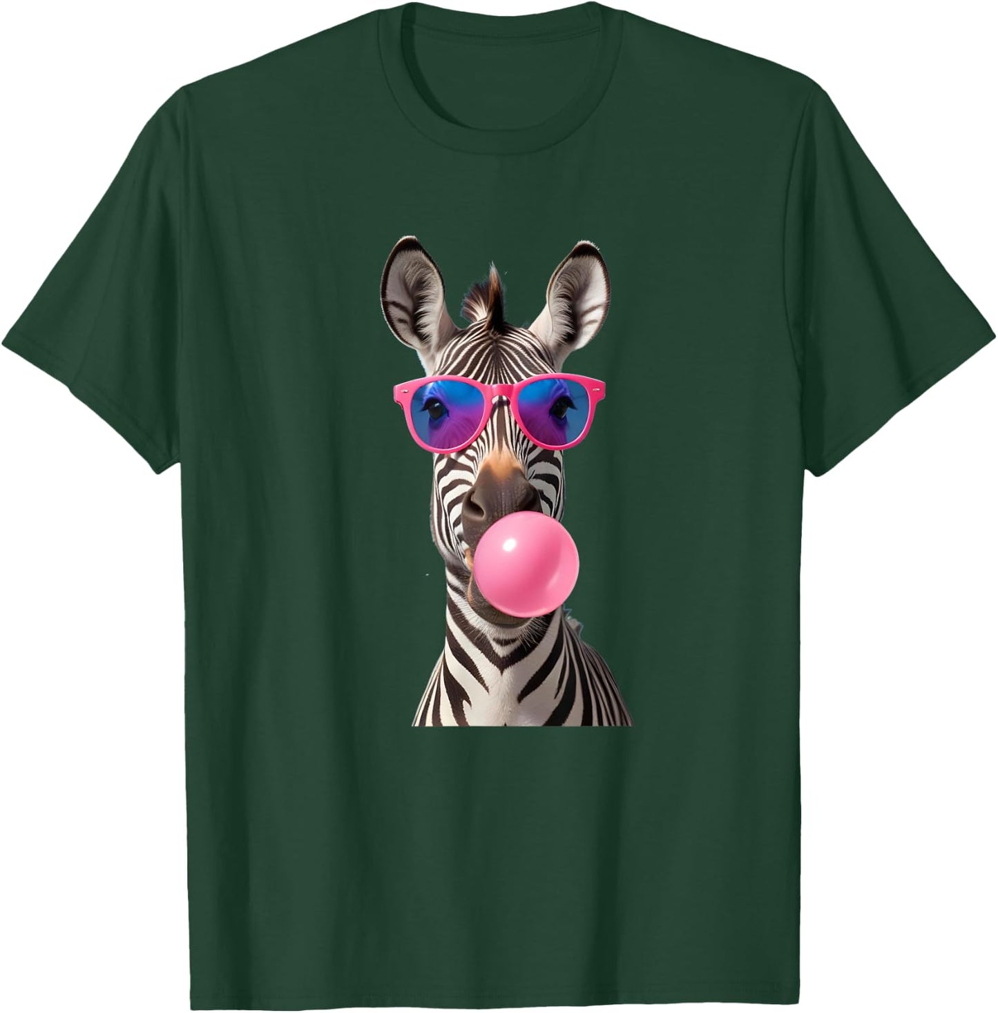 #snirt Funny Zebra Bubblegum Bubble Pink Sunglasses T-Shirt - T-Shirt | Forest