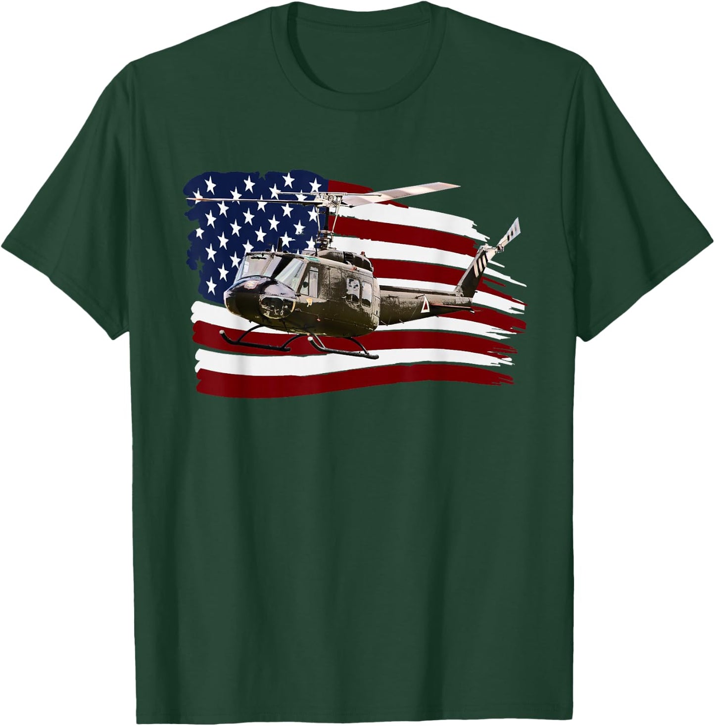 UH-1 UH1 Huey Helicopter T shirt American Flag usa T-Shirt - T-Shirt | Forest