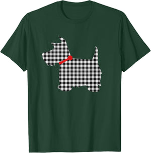 Scottie Dog Scottish Terrier T Shirt Black White Plaid T-Shirt - T-Shirt | Forest