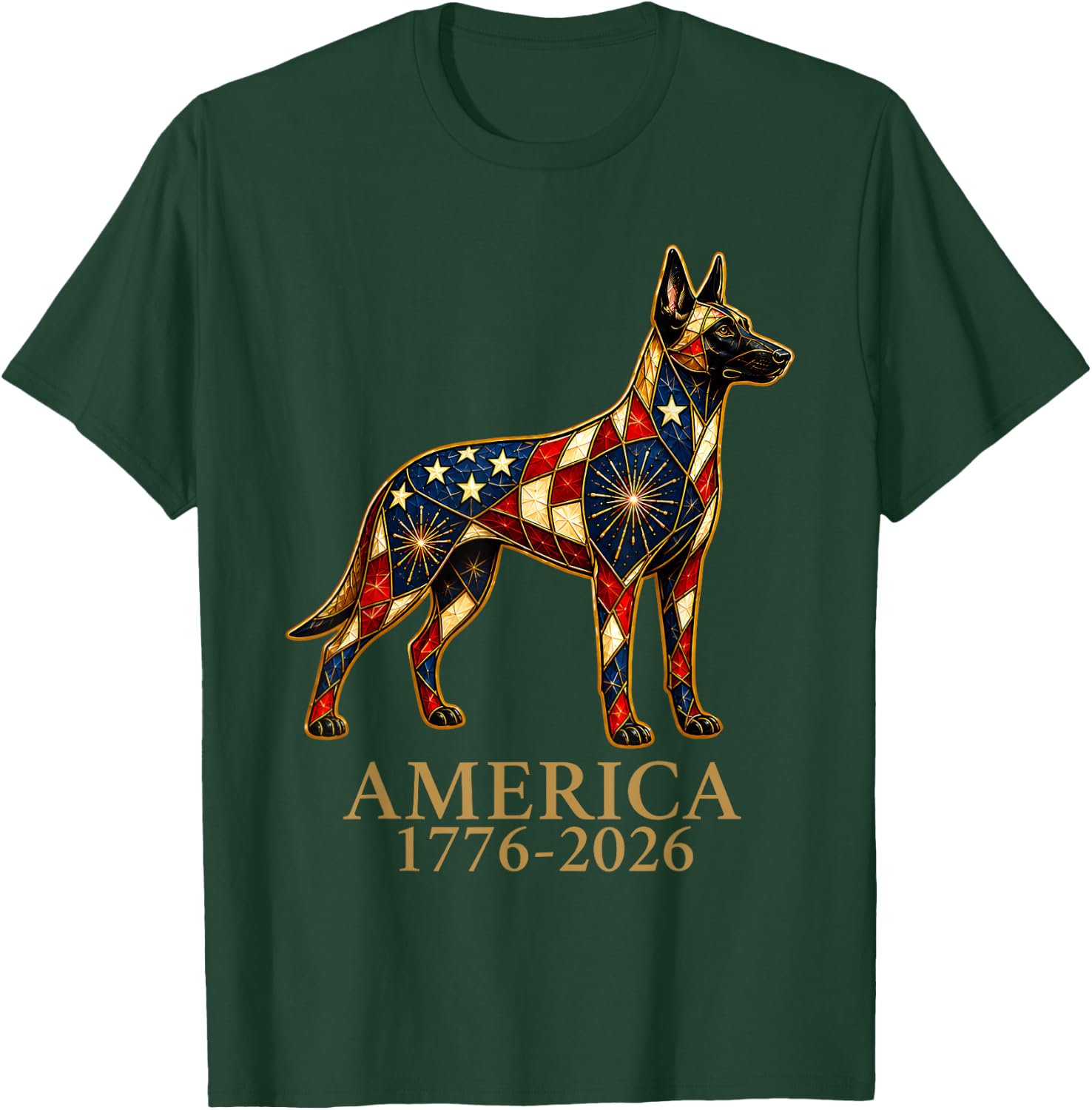 America 1776-2026 Belgian Malinois Patriotic US Flag USA T-Shirt - T-Shirt | Forest