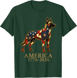 America 1776-2026 Belgian Malinois Patriotic US Flag USA T-Shirt - T-Shirt | Forest