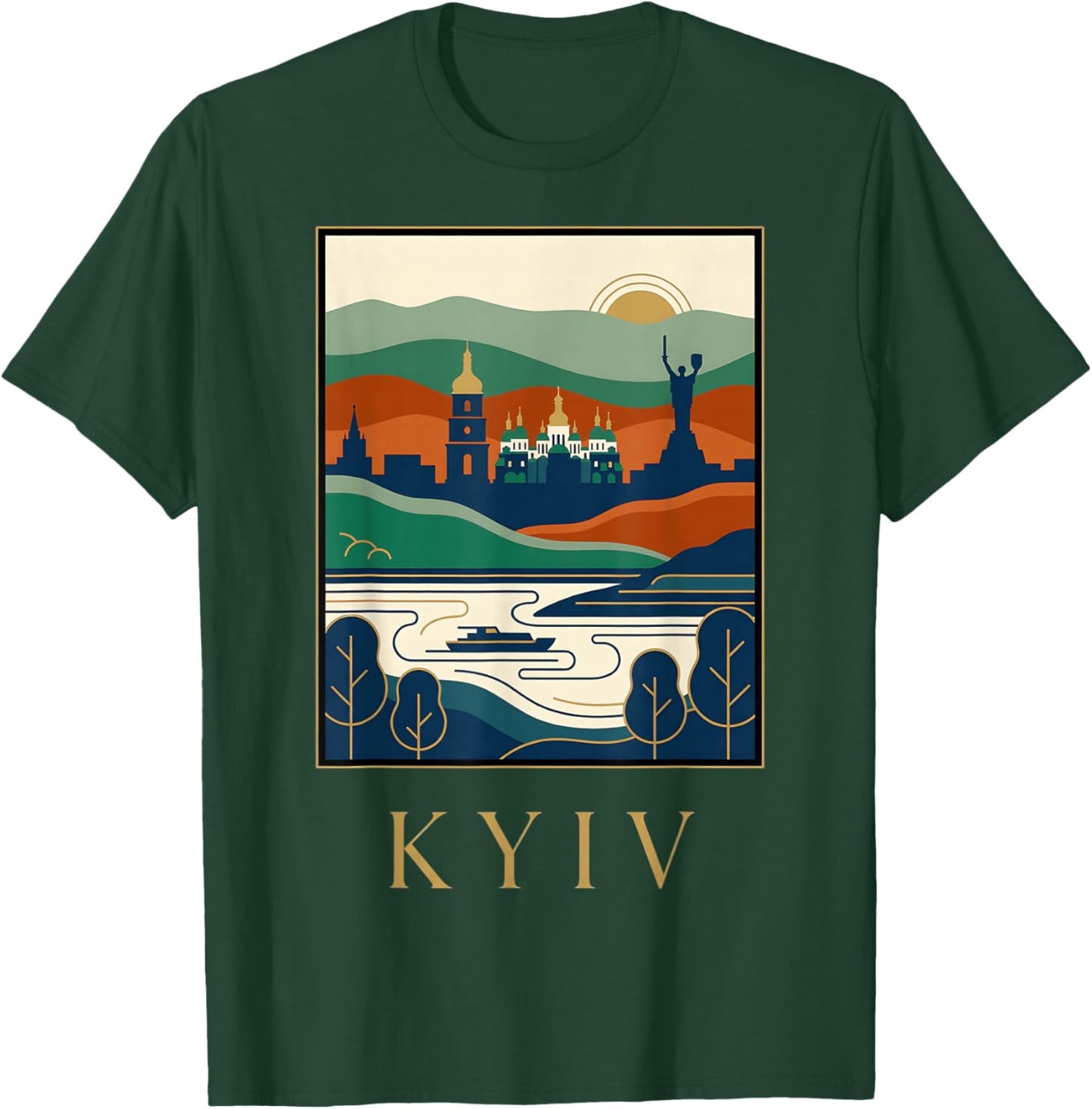 Kyiv Ukraine Vintage Retro Skyline Travel Art Design T-Shirt - T-Shirt | Forest