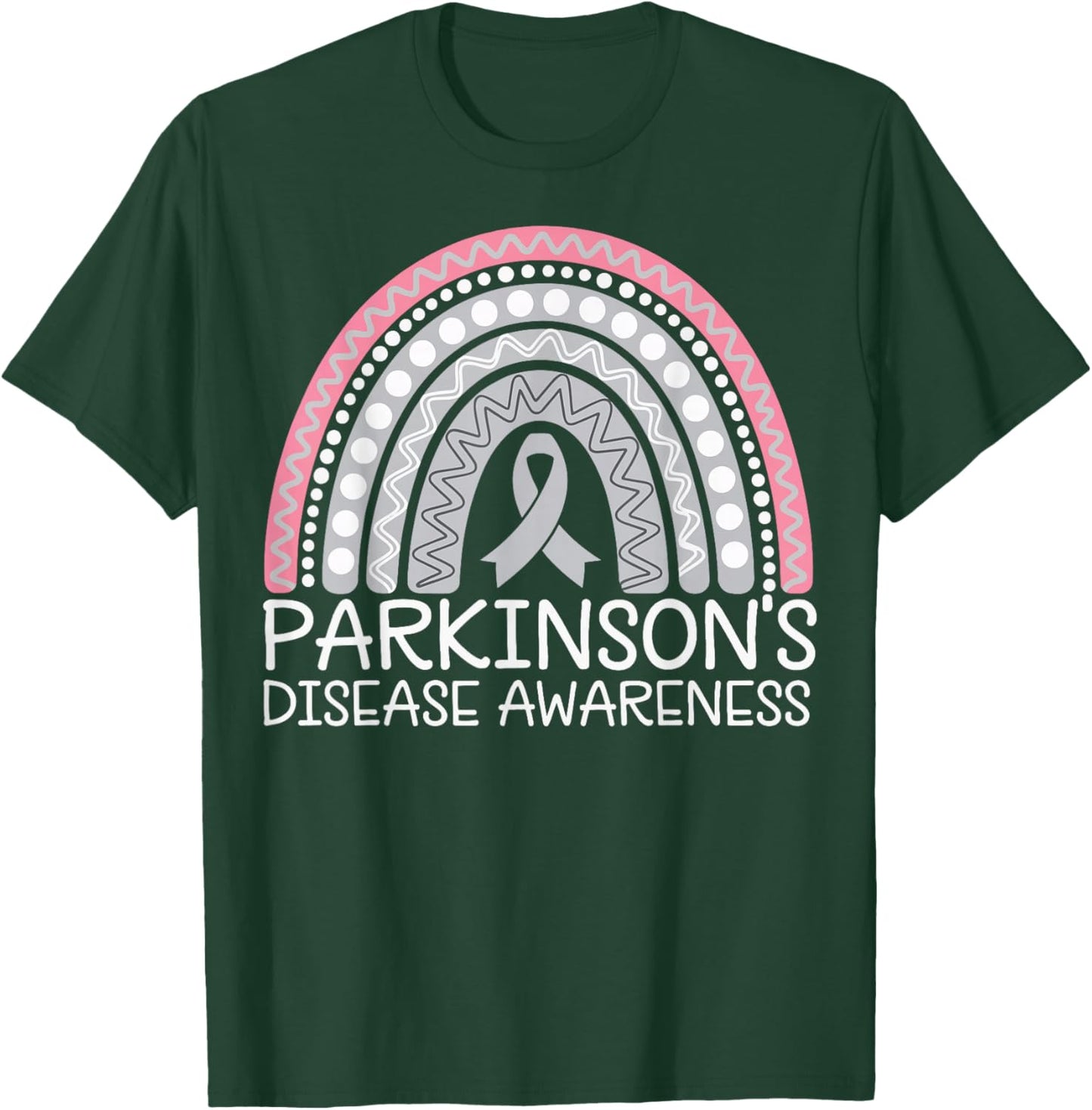 Parkinson's Fighter Gray Riboon -Adults Parkinson's Disease Awareness - Black, Small, Short Sleeve, Crew Collar, Letter Print T-Shirt - T-Shirt | Forest