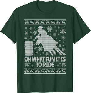Barrel Racing Ugly Christmas Horse Race Rodeo T-Shirt - T-Shirt | Forest