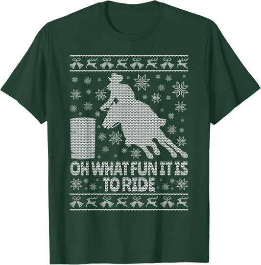 Barrel Racing Ugly Christmas Horse Race Rodeo T-Shirt - T-Shirt | Forest