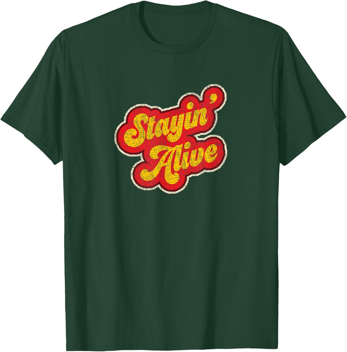 Stayin' Alive Vintage 1970s Classic Distressed T-Shirt - T-Shirt | Forest