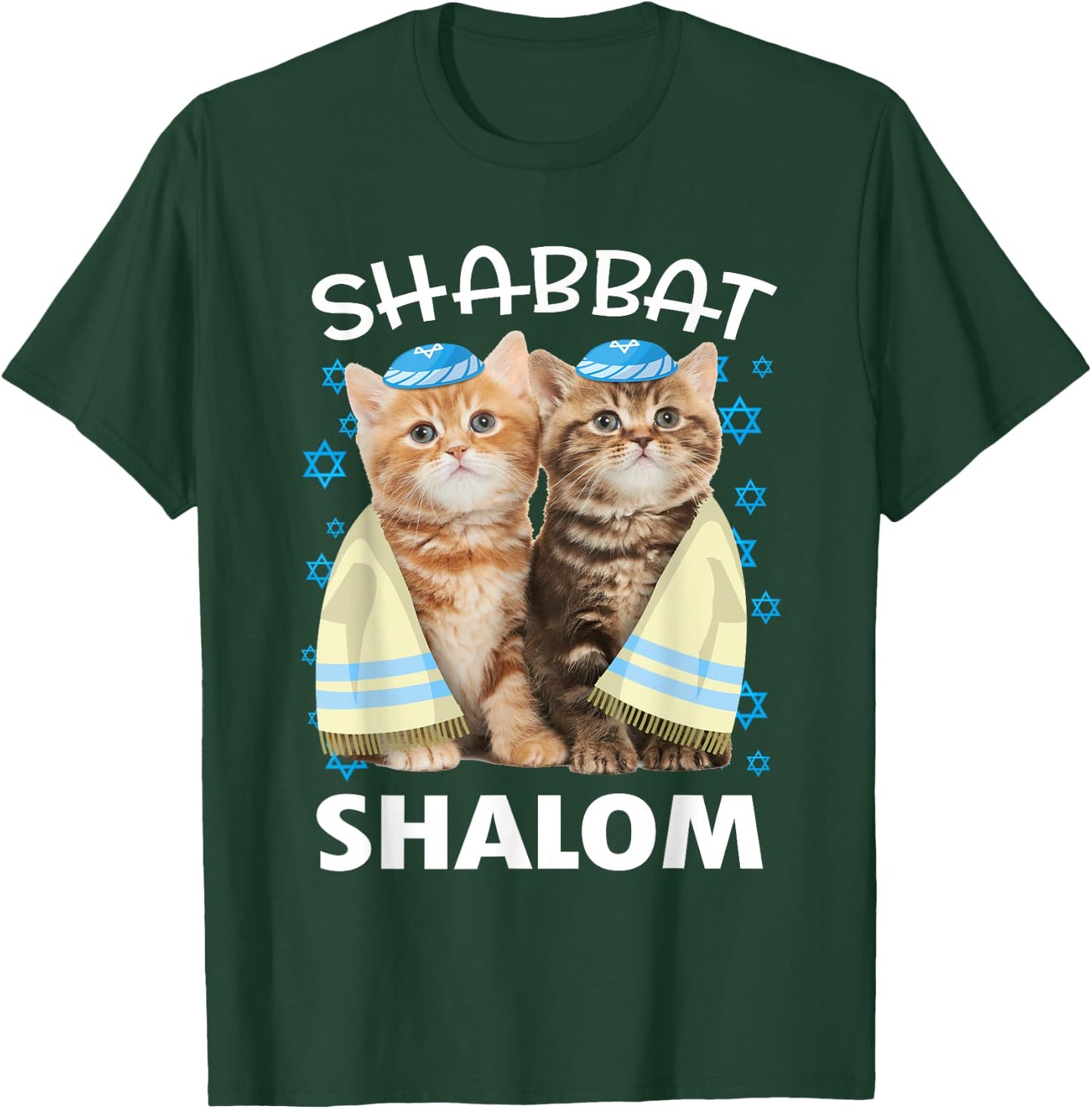 Shabbat Shalom Shirt Cute Cats With Kippah Funny Jewish T-Shirt - T-Shirt | Forest