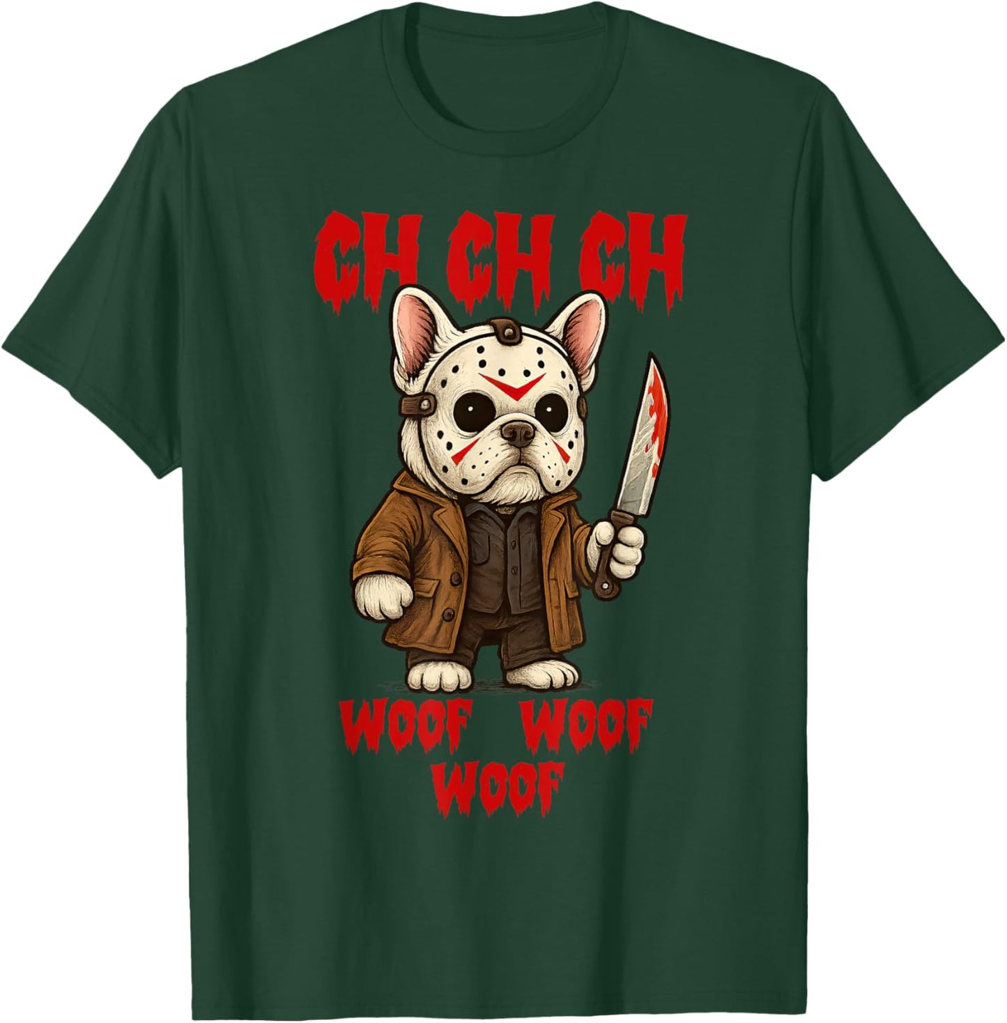 Vintage Horror Movie French Bulldog Funny Cute Woof T-Shirt - T-Shirt | Forest