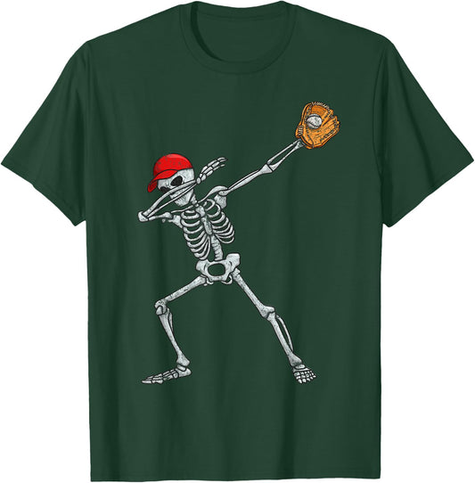 Vintage Fun Dabbing Skeleton Baseball Player Halloween Dab T-Shirt - T-Shirt | Forest