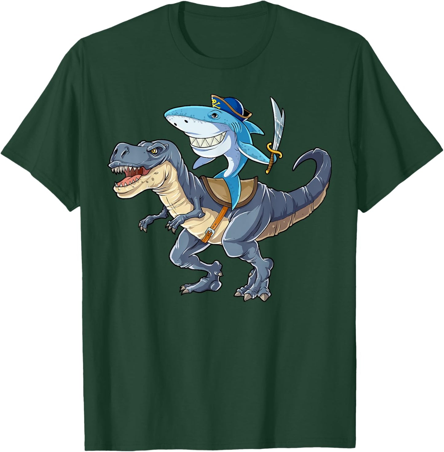 Shark Riding Dinosaur T rex T Shirt Pirate Jawsome Kids T-Shirt - T-Shirt | Forest