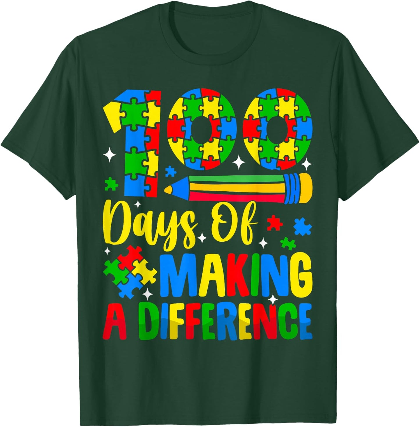 Autism Awareness Making Differences 100 Days Of School T-Shirt - T-Shirt | Forest