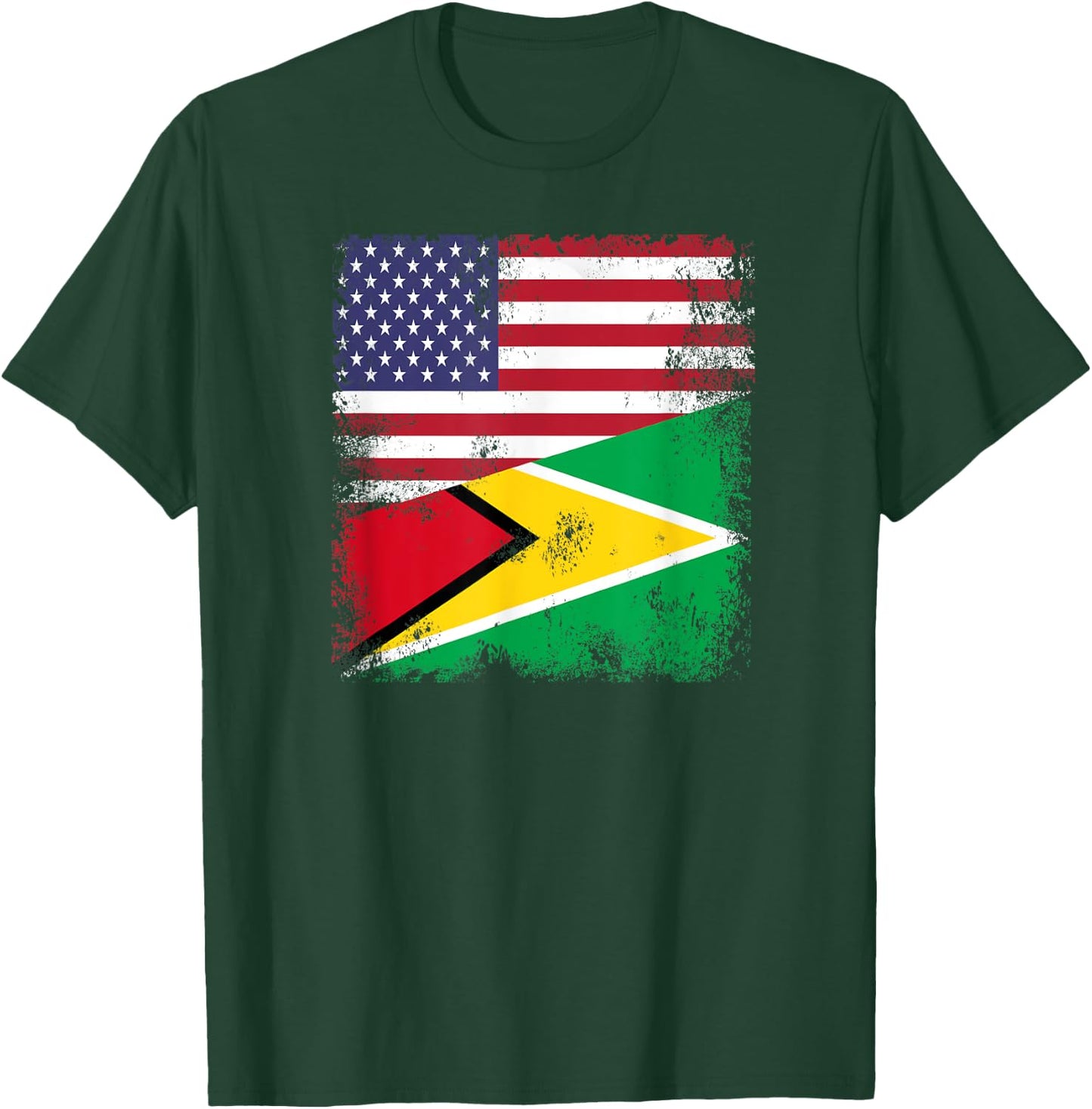 Half Guyanese Flag | Vintage Guyana USA Gift T-Shirt - T-Shirt | Forest